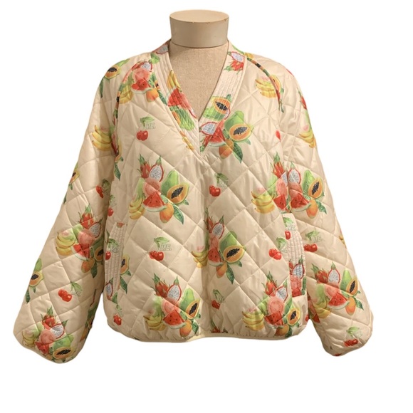 Melody Ehsani fruit print quilted pullover v-neckline and side pockets NWT - Picture 5 of 13